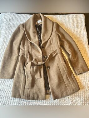 Calvin Klein Camel Shawl-Collar Belted Trench Coat